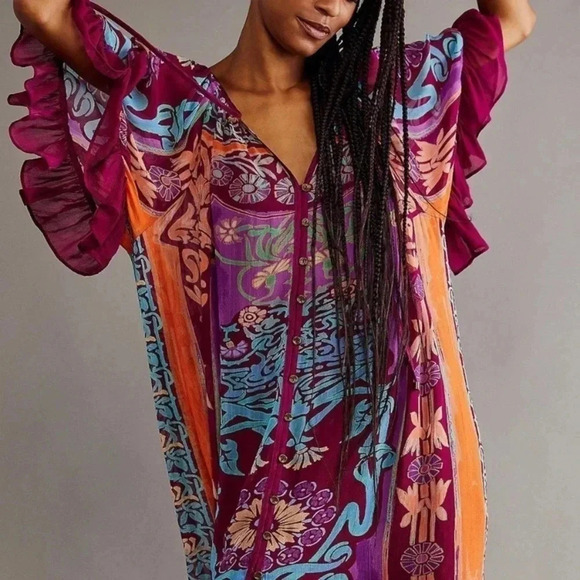NWT Free People Back to Barcelona Kaftan Duster Kimono Maxi Dress Boho Printed - Picture 11 of 17